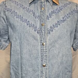 Women's Blue Denim Shirt with Embroidery